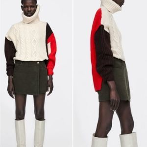 Zara olive green corduroy wrap mini skort